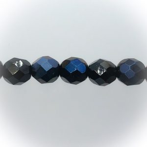 Czech fire-polished 8mm round, Jet blue luster