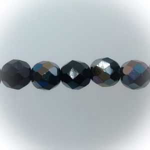 Czech fire-polished 8mm round, Jet violet luster