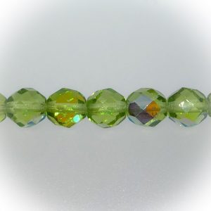 Czech fire-polished 8mm round, Olivine AB