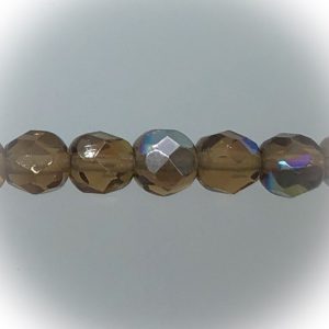 Czech fire-polished 6mm round, Smoked topaz AB