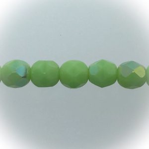 Czech fire-polished 6mm round, Opaque green lusterJet blue luster
