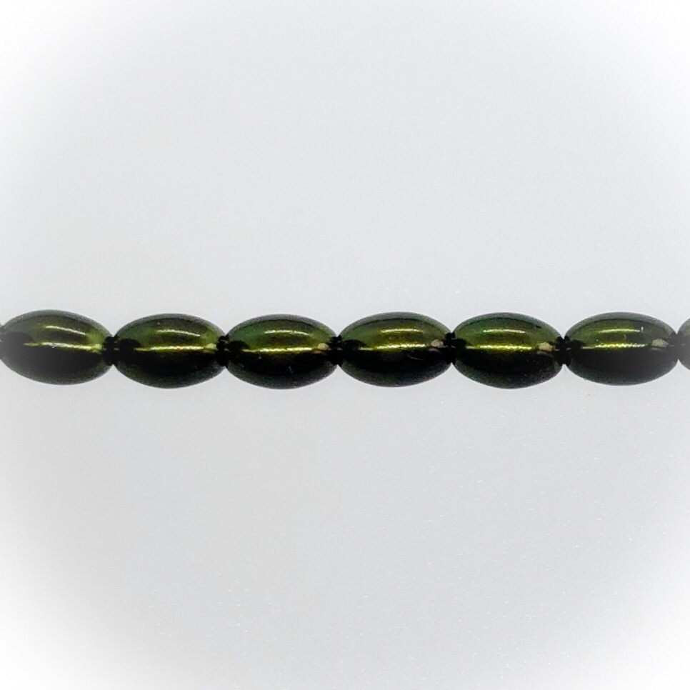 Czech glass pearl rice 6x4mm, Dark green