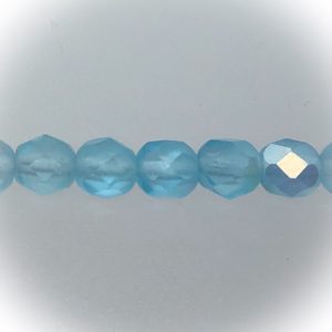 Czech fire-polished 6mm round, Light turquoise AB matte