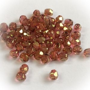 Czech fire-polished 3mm round Luster pink, 100pcs
