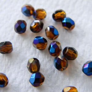 Pyöreä fasettihelmi 4mm Sininen/topaasi, 50kpl