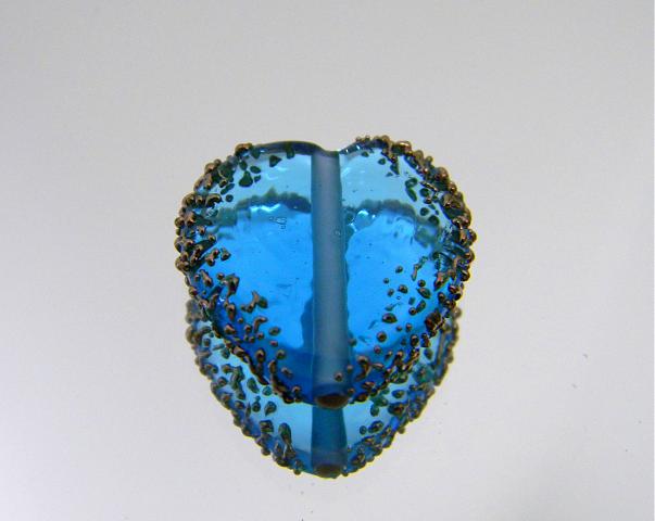 Sileä lasisydän 17x13mm Turkoosi ja kupari