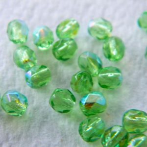 Czech fire-polished 4mm round Peridot AB, 50pcs