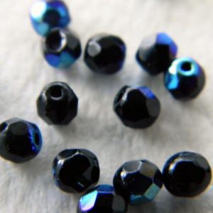 Pyöreä fasettihelmi 4mm Jet blue AB, 50kpl