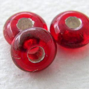Suurireikäinen Tsekki lasi rondelli 11mm Silver lined red, 8kpl