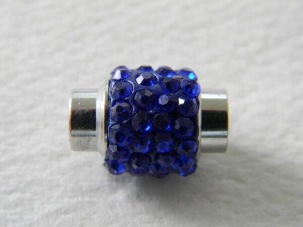 Silverplated sapphire strass magnetic clasp 14x9mm, ID 4mm