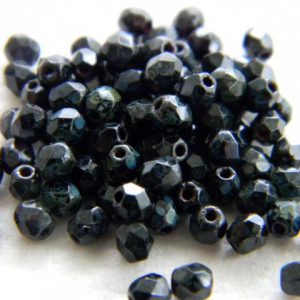 Pyöreä fasettihelmi 3mm Jet picasso, 100kpl