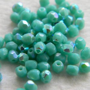 Czech firepolish 3mm Opaque turquoise AB, 100pcs