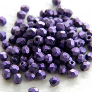 Czech firepolish 3mm Metallic suede purple, 100pcs