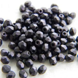 Czech firepolish 3mm Metallic suede dark plum, 100pcs