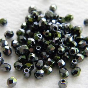 Czech firepolish 3mm Light metallic green, 100pcs