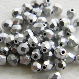 Pyöreä fasettihelmi 4mm Matte metallic aluminium, 50kpl