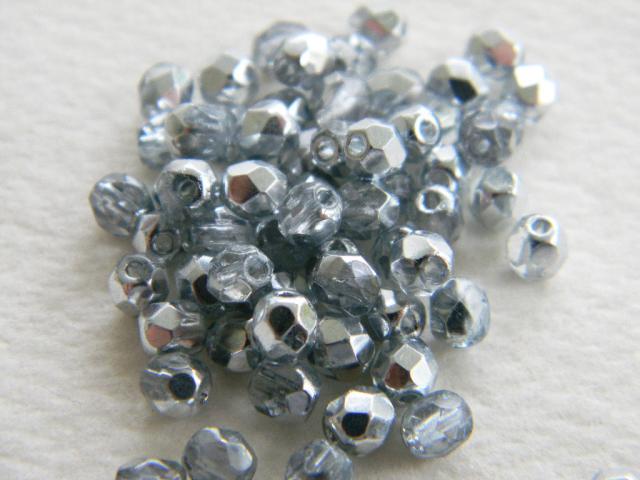 Pyöreä fasettihelmi 4mm Coated half silver, 50kpl