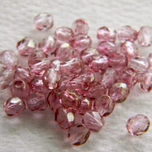 Czech fire-polished 4mm round Luster pink, 50pcs