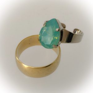 Rhodium plated ring, Swarovski, pacific opal