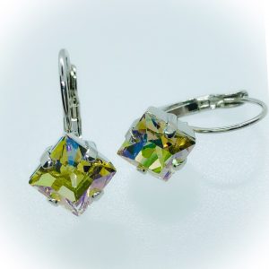Rhodium plated 8mm, Swarovski Luminous green