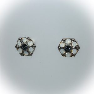 Rhodium plated stud earring, Swarovski White opal / crystal silver night