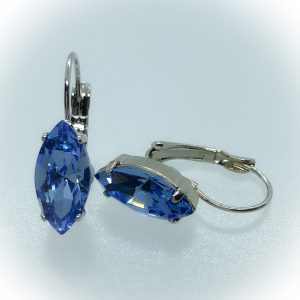 Rhodium plated 15x7mm Navette, Swarovski Light sapphire