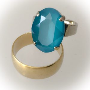 Rhodium plated ring, Swarovski, azure blue