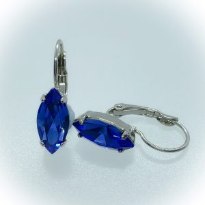 Rhodium plated 15x7mm Navette, Swarovski Sapphire