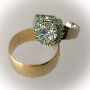 Rhodium plated ring, Swarovski, light azore/pacific opal