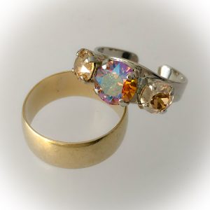 Rhodium plated ring, Swarovski, crystal golden shadow/light colorado topaz shimmer