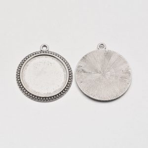Antique silver round pendant base 30mm