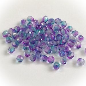 Czech fire-polished 3mm round Pink blue duo, 100pcs