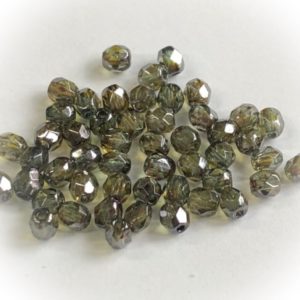 Czech fire-polished 3mm round Luster transparent green, 100pcs