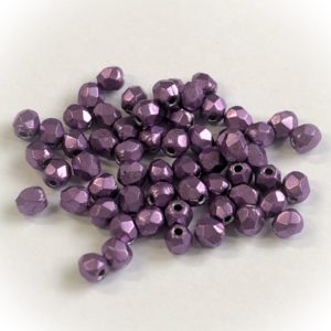 Czech fire-polished 3mm round Metallic grape, 100pcs
