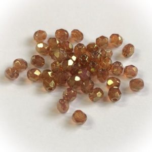 Czech fire-polished 3mm round Luster gold pink, 100pcs