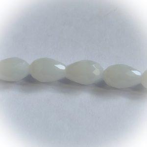 Faceted glass teardrop 8x11mm opaque white, 10pcs