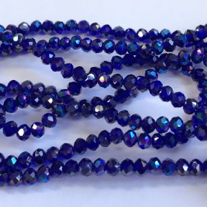 Faceted rondelle 4x3mm Royal blue AB, 100pcs