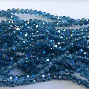 Faceted rondelle 4x3mm Dark aqua AB, 100pcs
