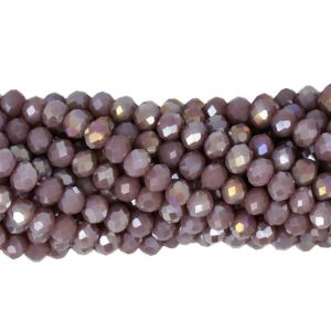 Faceted rondelle 4x3mm Opaque cyclamen purple AB, 100pcs