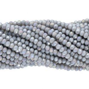 Faceted rondelle 3x2mm opaque light grey AB, 100pcs