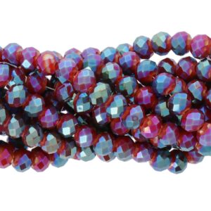 Faceted rondelle 6x4mm Opaque red iridescent green, 40pcs
