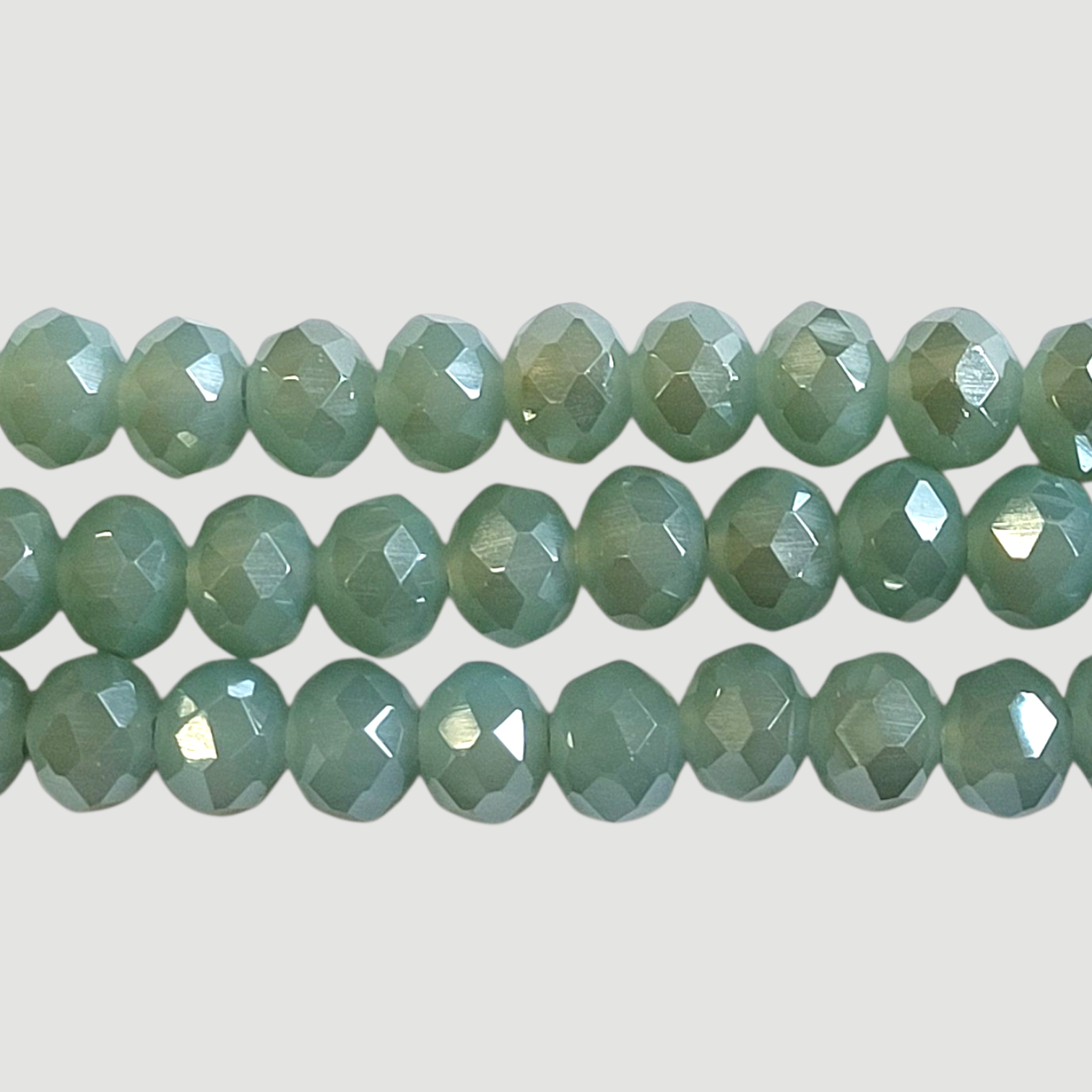 Faceted rondelle 8x6mm opaque light seafoam luster, 32pcs
