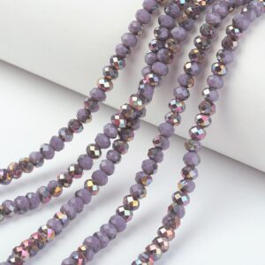 Faceted rondelle 4x3mm Rose gold plated plum, 100pcs