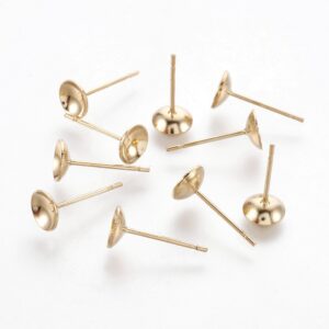 304 Stainless steel 18K gold plated earring setting 5mm