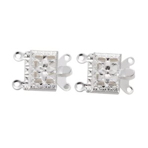 304 Stainless steel 2 row box clasp 15x10x3mm, silver plated