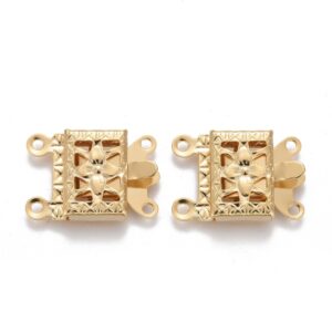 304 Stainless steel 2 row box clasp 15x10x3mm, 24K gold plated
