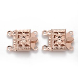304 Stainless steel 2 row box clasp 15x10x3mm, rose gold