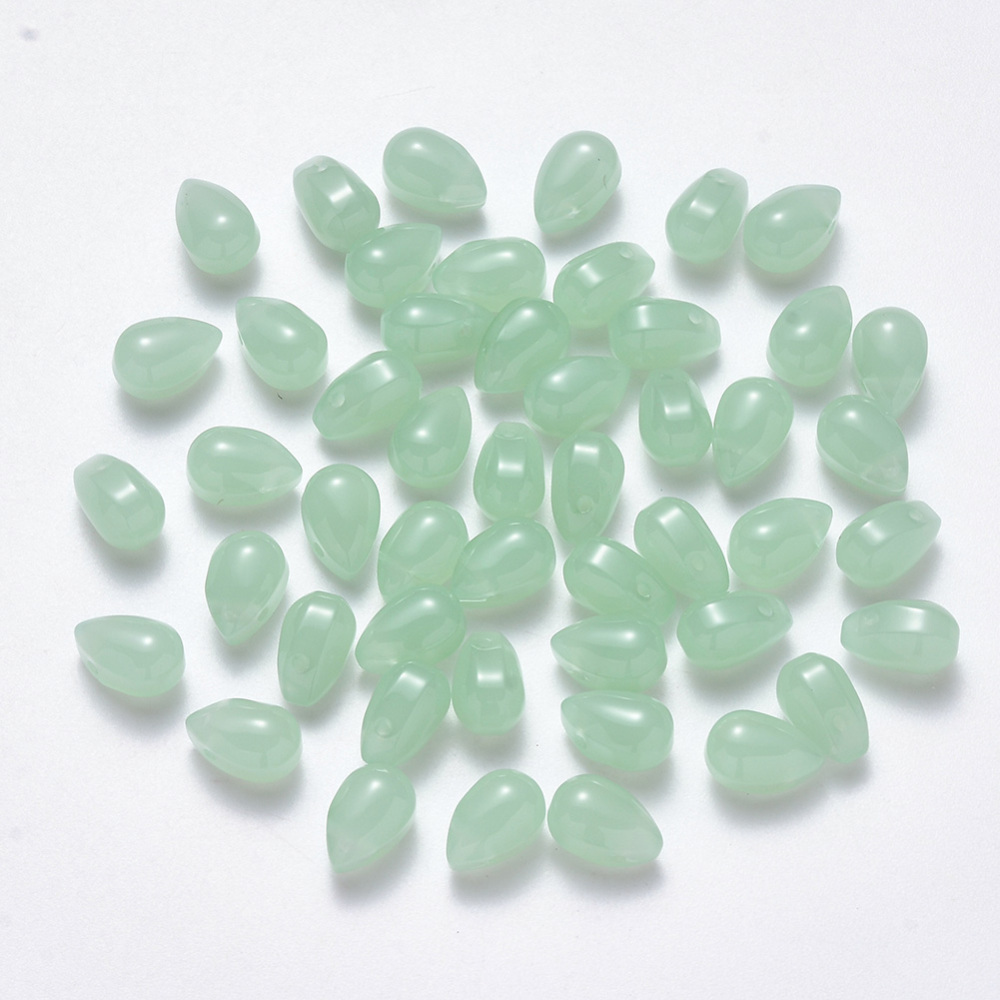 Glass teardrop 9x6mm green opal 12pcs