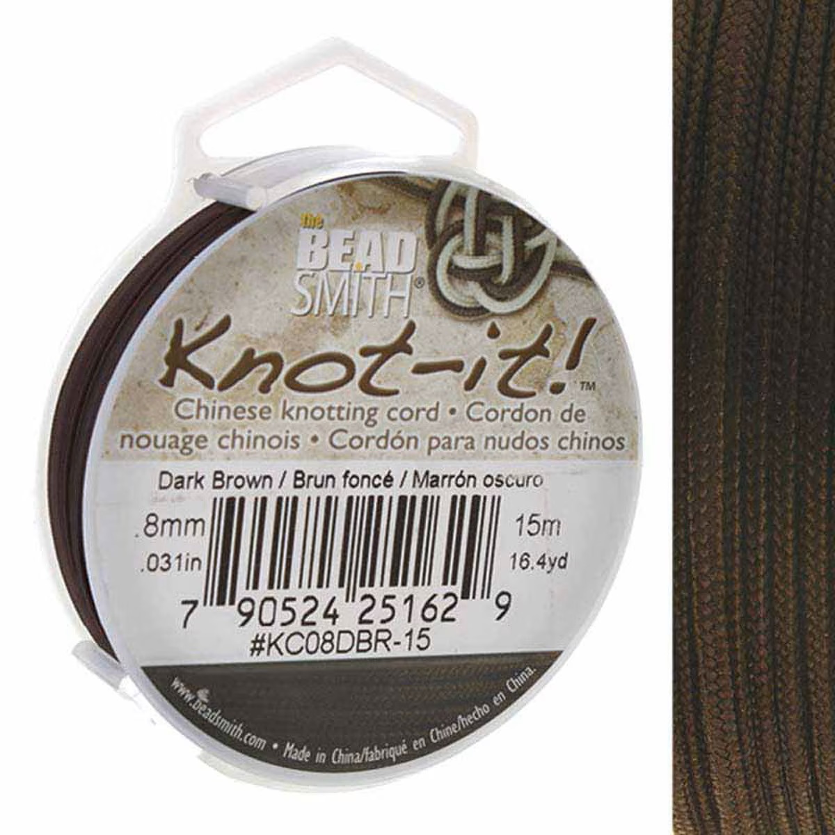 Chinese knotting cord 0.8mm Dark brown, 15m