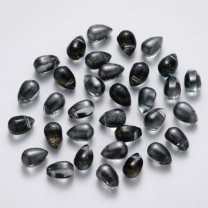 Glass teardrop 9x6mm black 12pc glitter